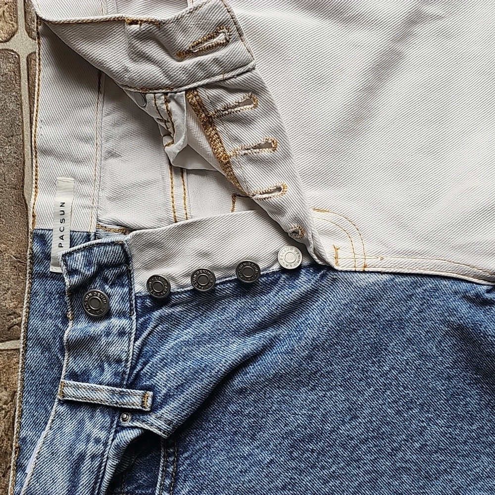 PacSun Eco White Two-Tone High Waisted Button Straight Leg Ankle Jeans Sz 22 - Picture 8 of 11